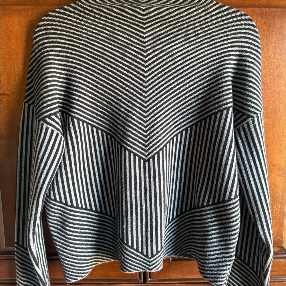 Tahari Black and Gray Striped Crewneck Sweater and Skirt